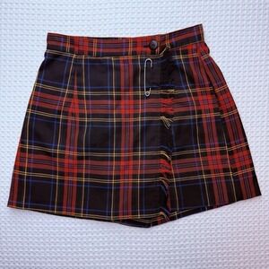 Vintage Niki Lee California SKORT Women's 5 Red Plaid Wrap Pleated Academia 90s